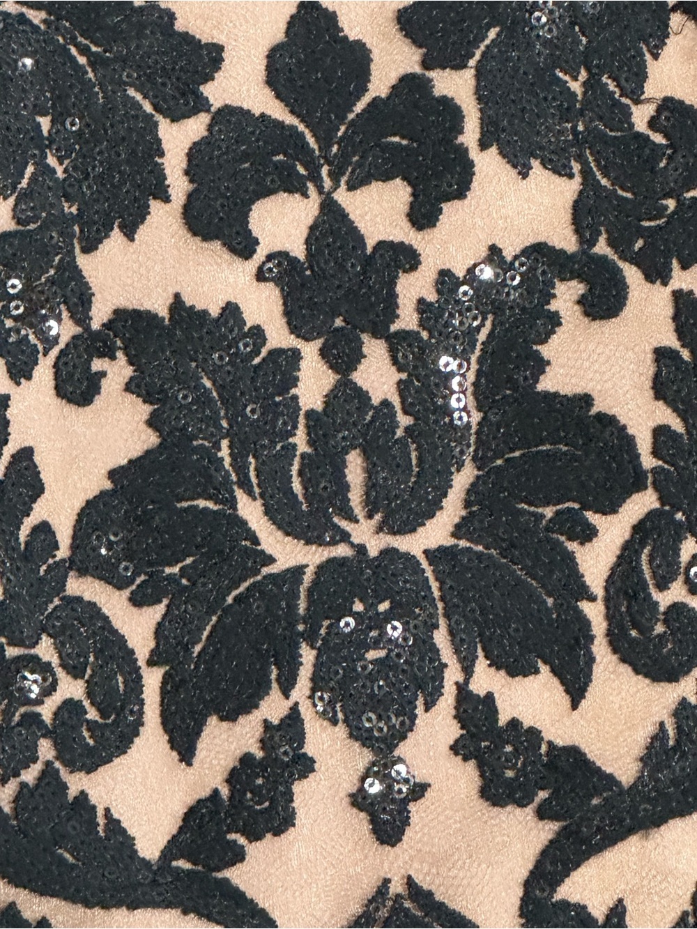 DRESS THE POPULATION Karen Black Lace Sequin Maxi Gown Nude Lining S Mermaid - Picture 8 of 11